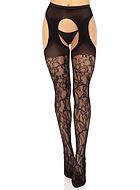 Suspender pantyhose, stretch lace, flowers